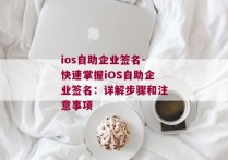 ios自助企业签名-快速掌握iOS自助企业签名：详解步骤和注意事项 