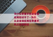 为什么苹果手机企业级应用验证不了--为什么企业级应用在苹果手机上无法验证