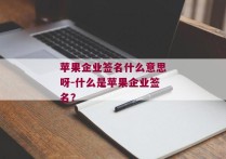 苹果企业签名什么意思呀-什么是苹果企业签名？