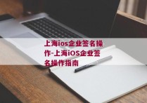 上海ios企业签名操作-上海iOS企业签名操作指南 