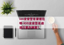 ios企业签名渠道在哪-iOS企业签名通道位置在哪里？