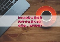 ios企业签名是啥意思啊-什么是iOS企业签名，如何使用？