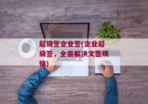 超级签企业签(企业超级签，全面解决文签烦恼)