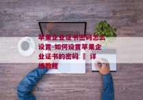 苹果企业证书密码怎么设置-如何设置苹果企业证书的密码 – 详细教程