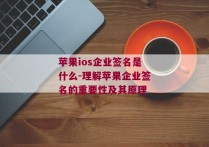 苹果ios企业签名是什么-理解苹果企业签名的重要性及其原理 