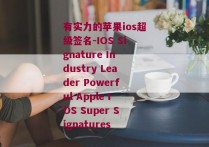 有实力的苹果ios超级签名-IOS Signature Industry Leader Powerful Apple IOS Super Signatures 