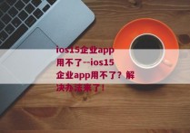 ios15企业app用不了--ios15企业app用不了？解决办法来了！